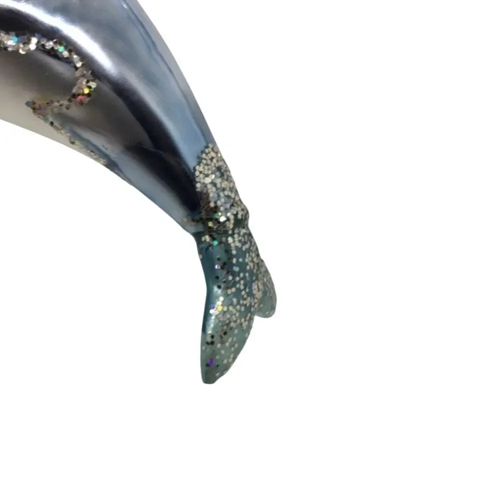 Dolphin Christmas Ornament Blue Glass Nautical Ocean Seaside Jeweled‎